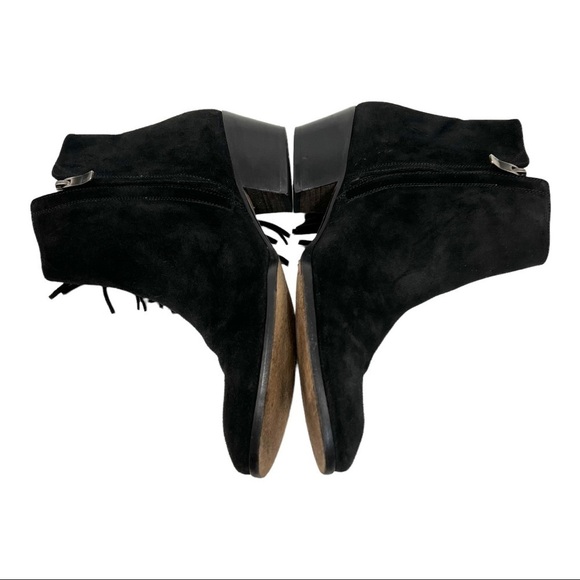 Barbara Bui Black Suede Leather Fringe Ankle Booties - Picture 10 of 13